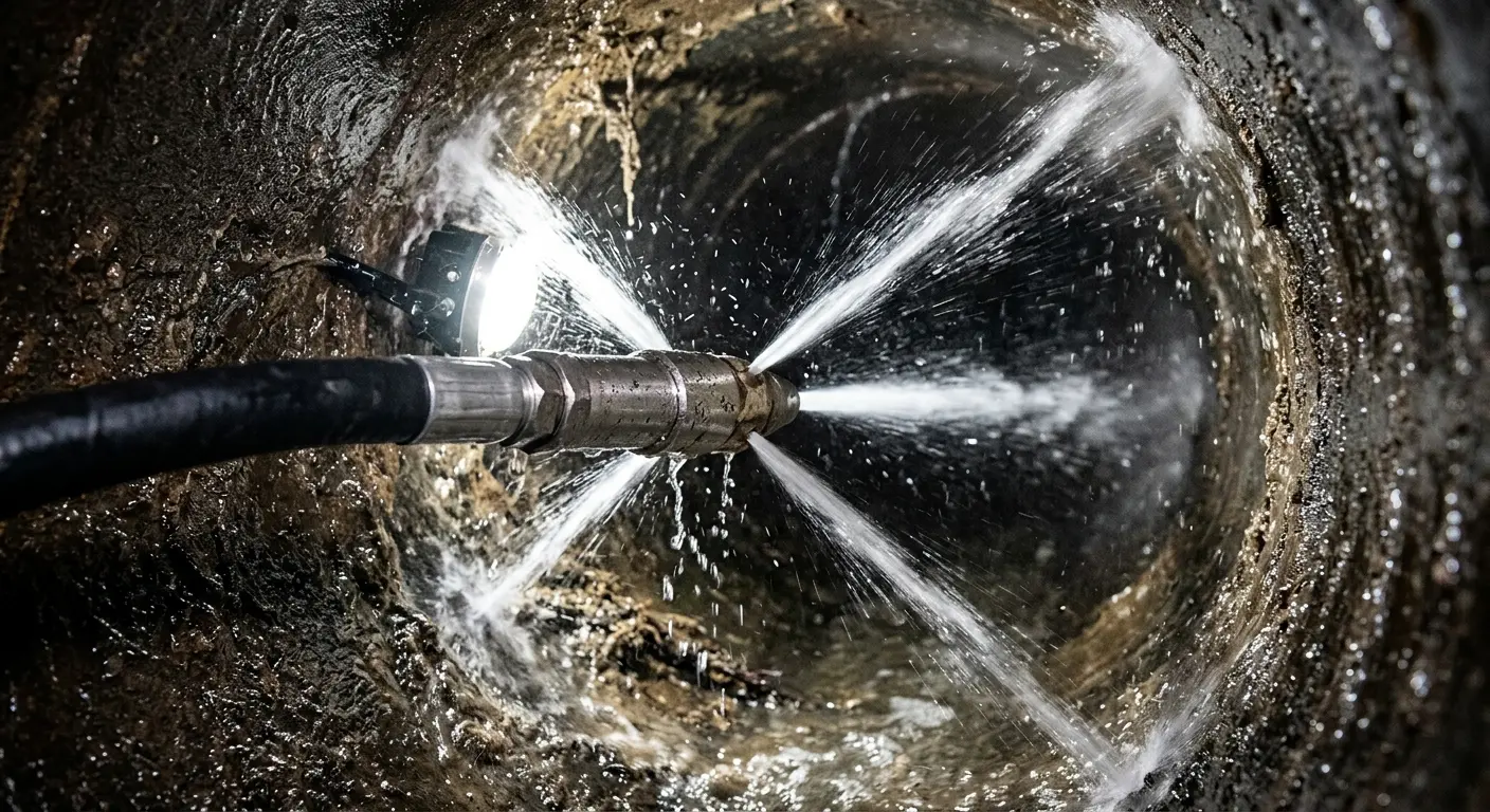 High-pressure hydro jetting nozzle cleaning sewer pipe for Sewer Cleanout in Independence